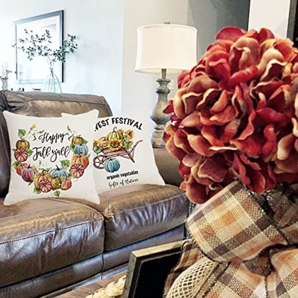 Fall Farmhouse Autumn Pillow Throw Case Covers Home Decor Set of 4 18” x 18” - Picture 2 of 7